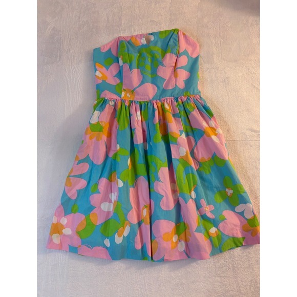 Lilly Pulitzer Strapless Floral Dress Size 4 Retro Fun Groovy Hipie - Picture 2 of 8